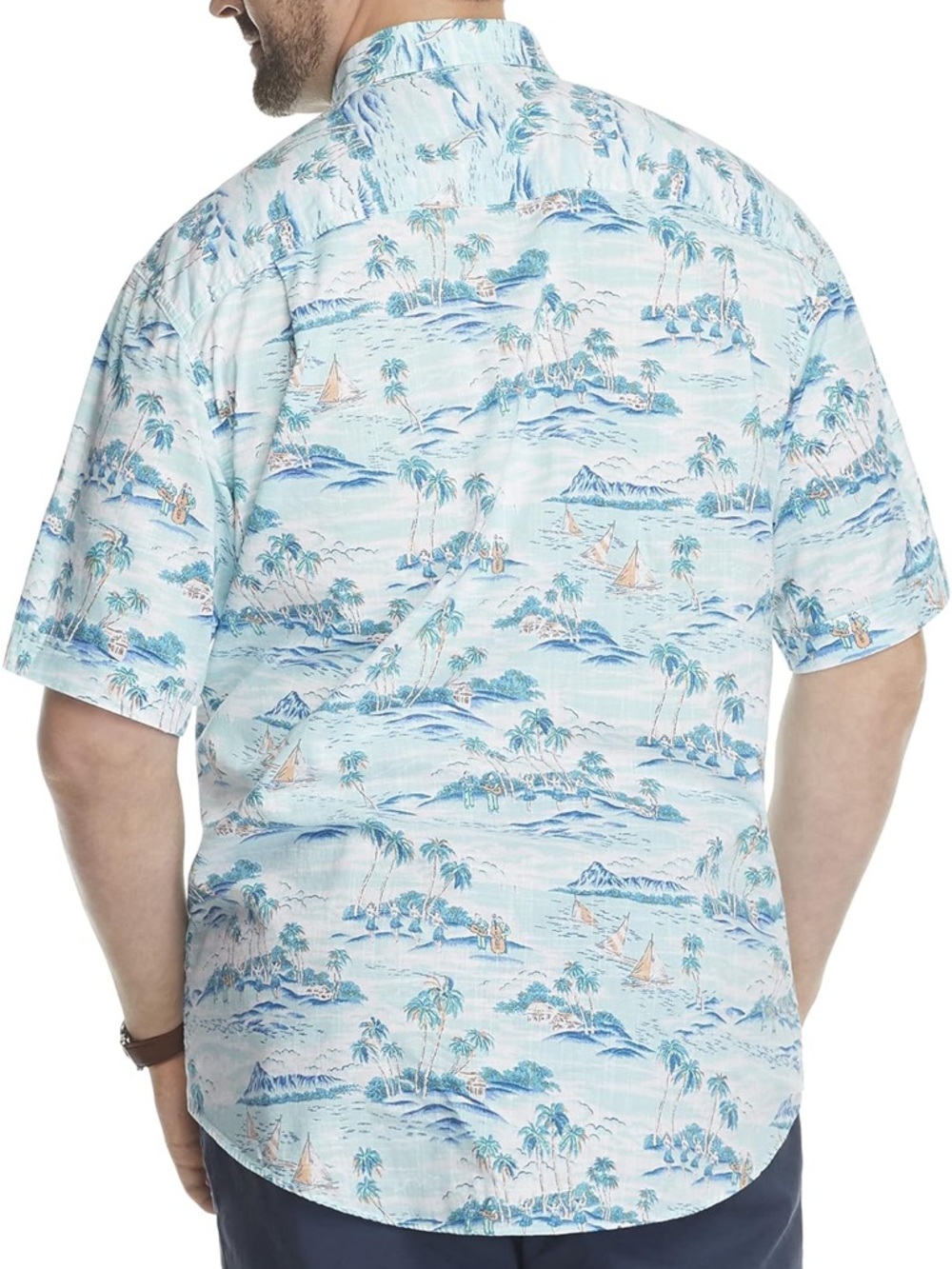 Izod Men's Light Blue Tropical-Print Short-Sleeve Button-Down Shirt Size XL - Picture 2 of 10